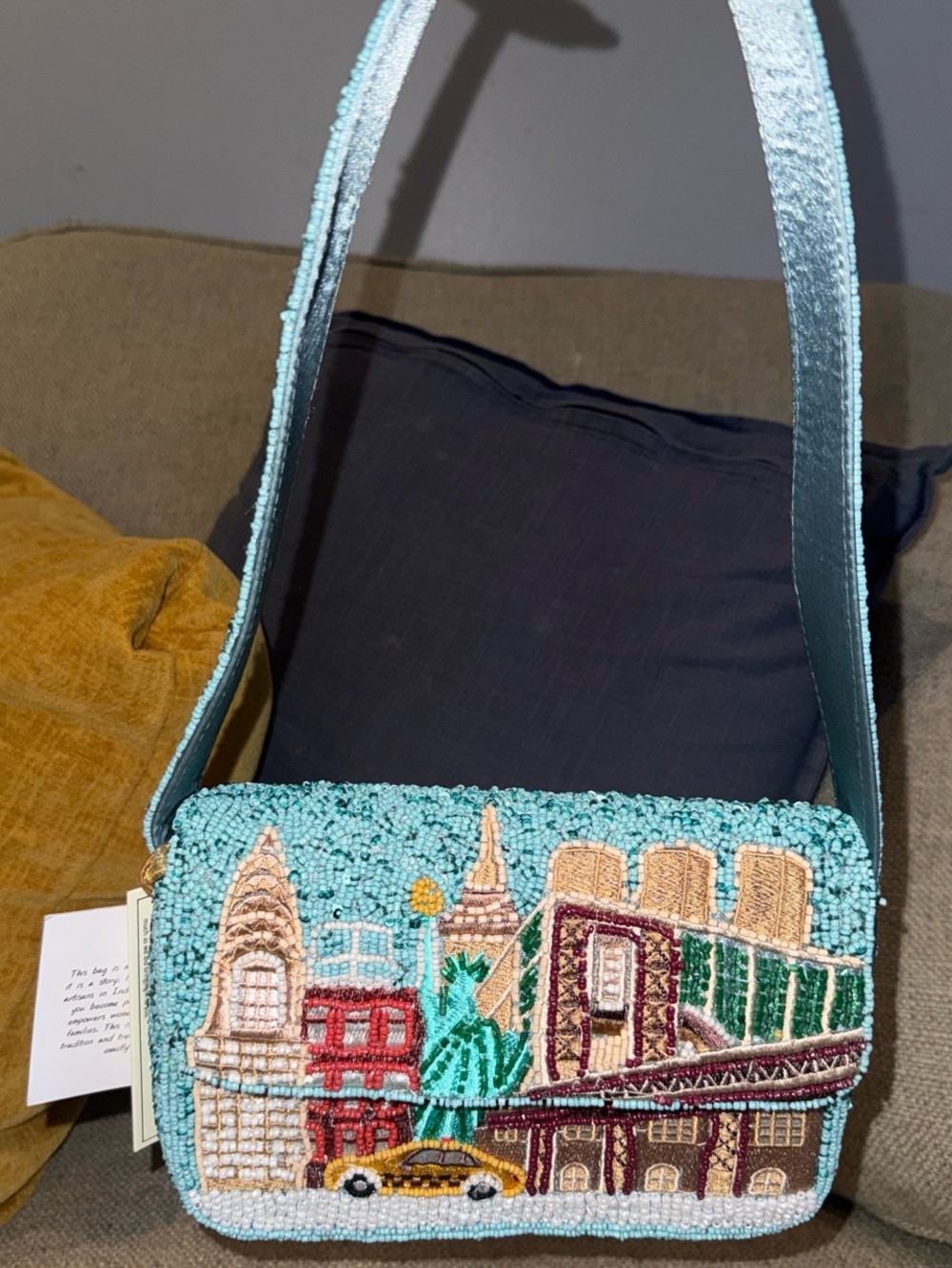 From India to You Handmade beaded New York City purse with embroidered cityscape